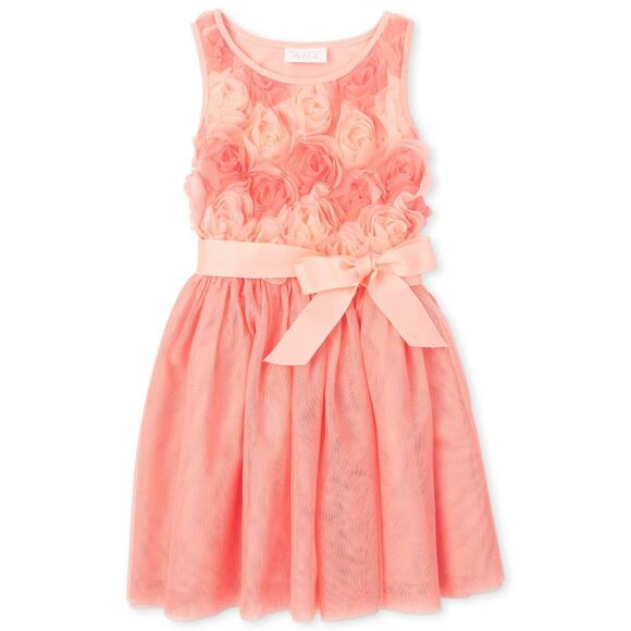 Girls Peach Roses Floral Formal Elegant Dress, Cardigan, & Headband Set Size 5/6 - Picture 4 of 16